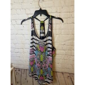 Bisou Bisou Sheer BHOH Seahorse Stripped Print Tank Top Women Size | S